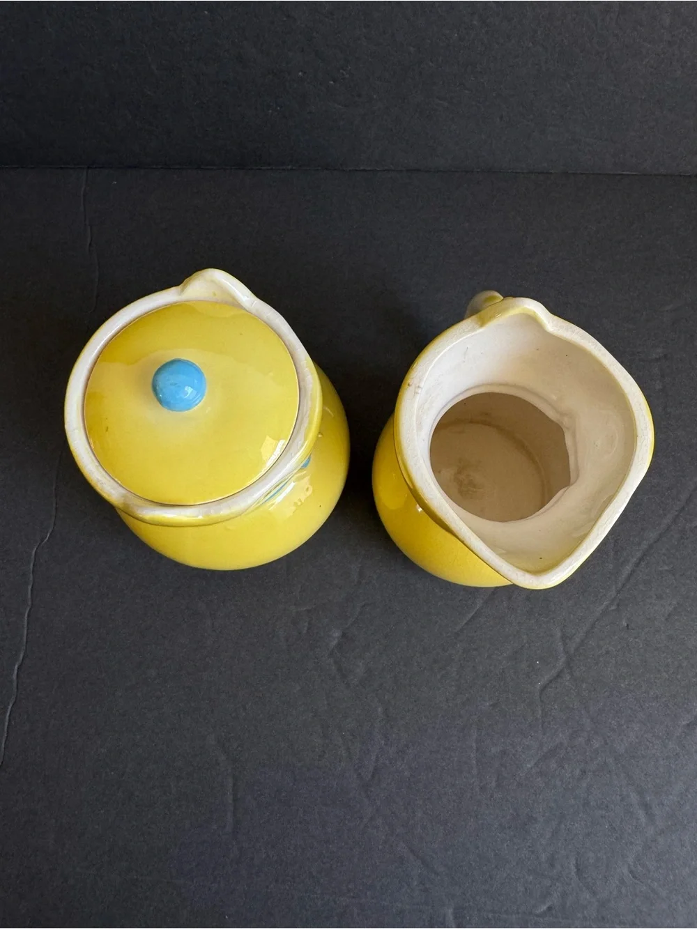 Lipper & Mann Yellow Cat Creamer Sugar Bowl Anthropomorphic Vintage 50s Kitten